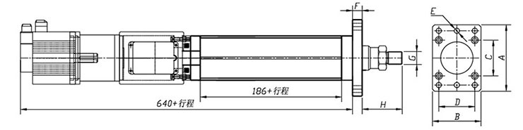 3噸直聯(lián)式電動缸安裝外觀尺寸圖