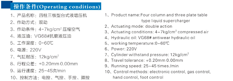 JRIB四柱三板氣液增壓機操作條件